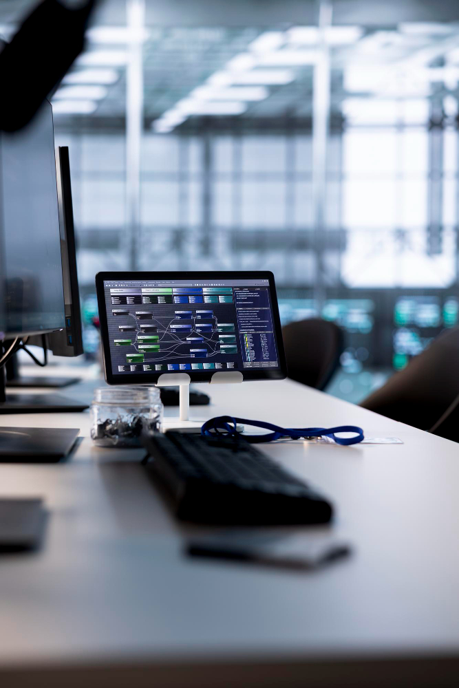 Picture of people talking and working in an office